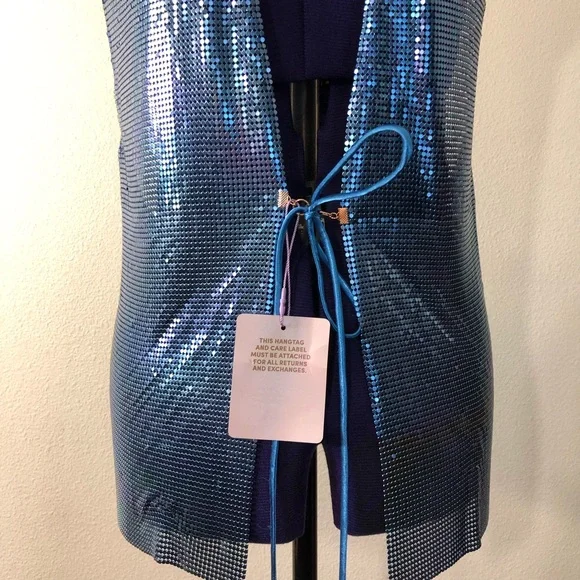 Savage X Fenty by Rihanna Blue Shiny Metallic Mesh Beaded Top - Picture 8 of 17